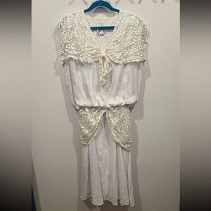 Vintage Candi Jones California Victorian Lace Cream White Wedding Dress Size 13